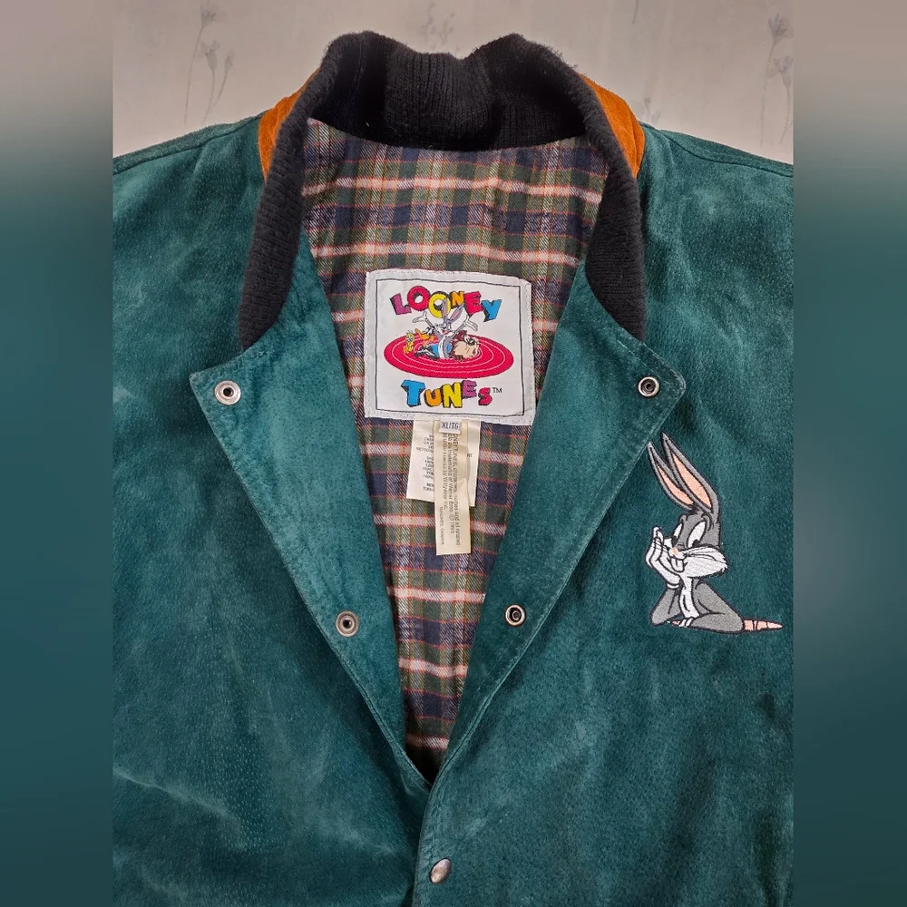 Vintage 1993 Looney Tunes Leather Suede Varsity Jacket XL - Picture 5 of 15